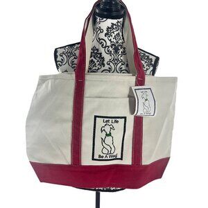 Canvas Tote Bag With Red Trim "Let Life Be A Wag" Design